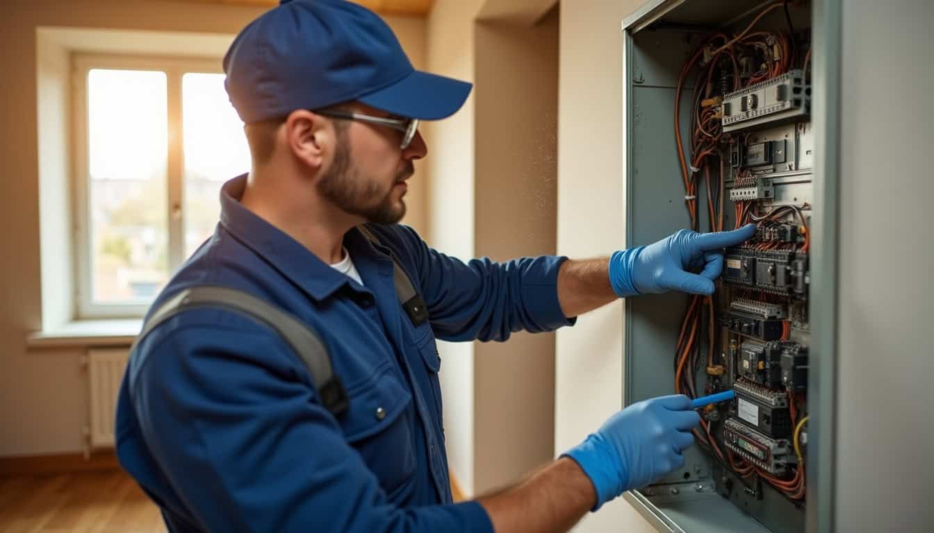 Technicien effectuant un diagnostic électrique dans une maison à Villersexel