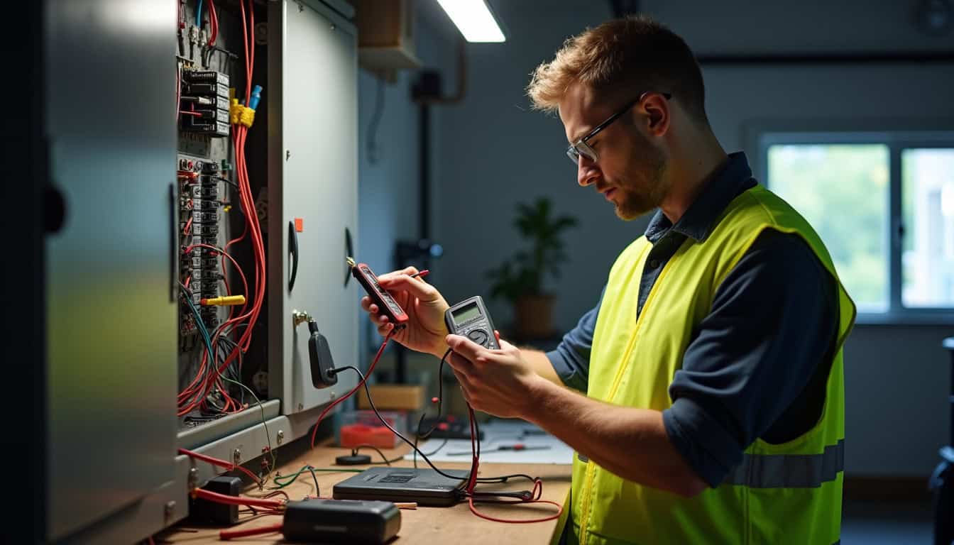 Technicien effectuant un diagnostic électrique pour l