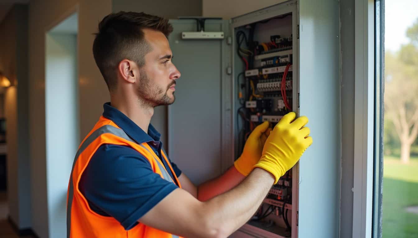 Technicien en train d'analyser un tableau électrique dans une maison à Vaucresson