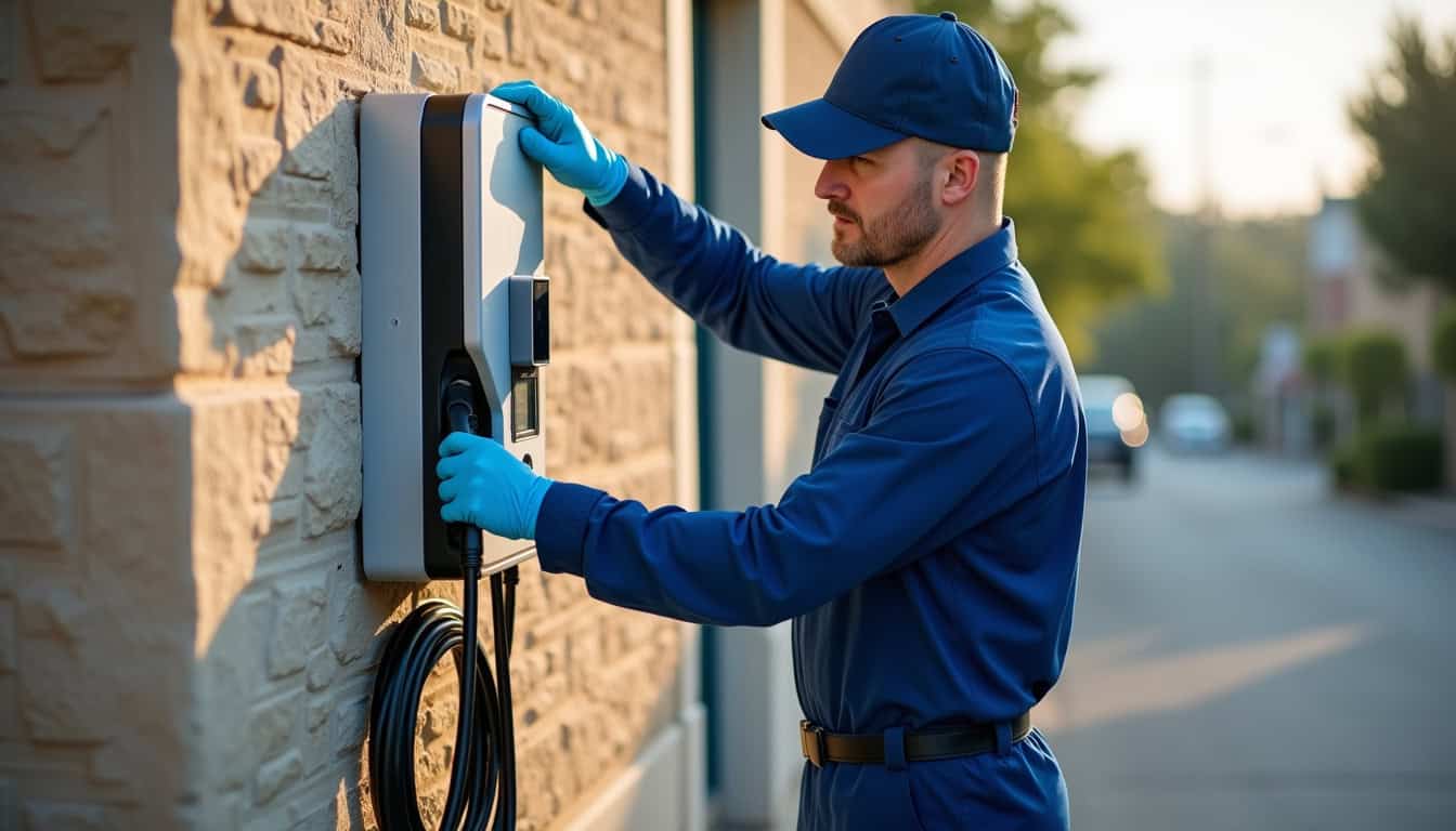 Technicien en train de nettoyer la borne de recharge électrique à Artas