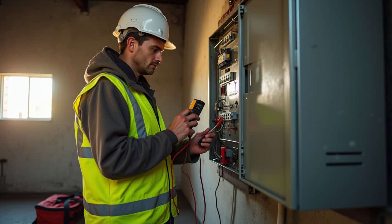 Technicien en train de réaliser un audit électrique avant l'installation d'une borne de recharge à Semoy