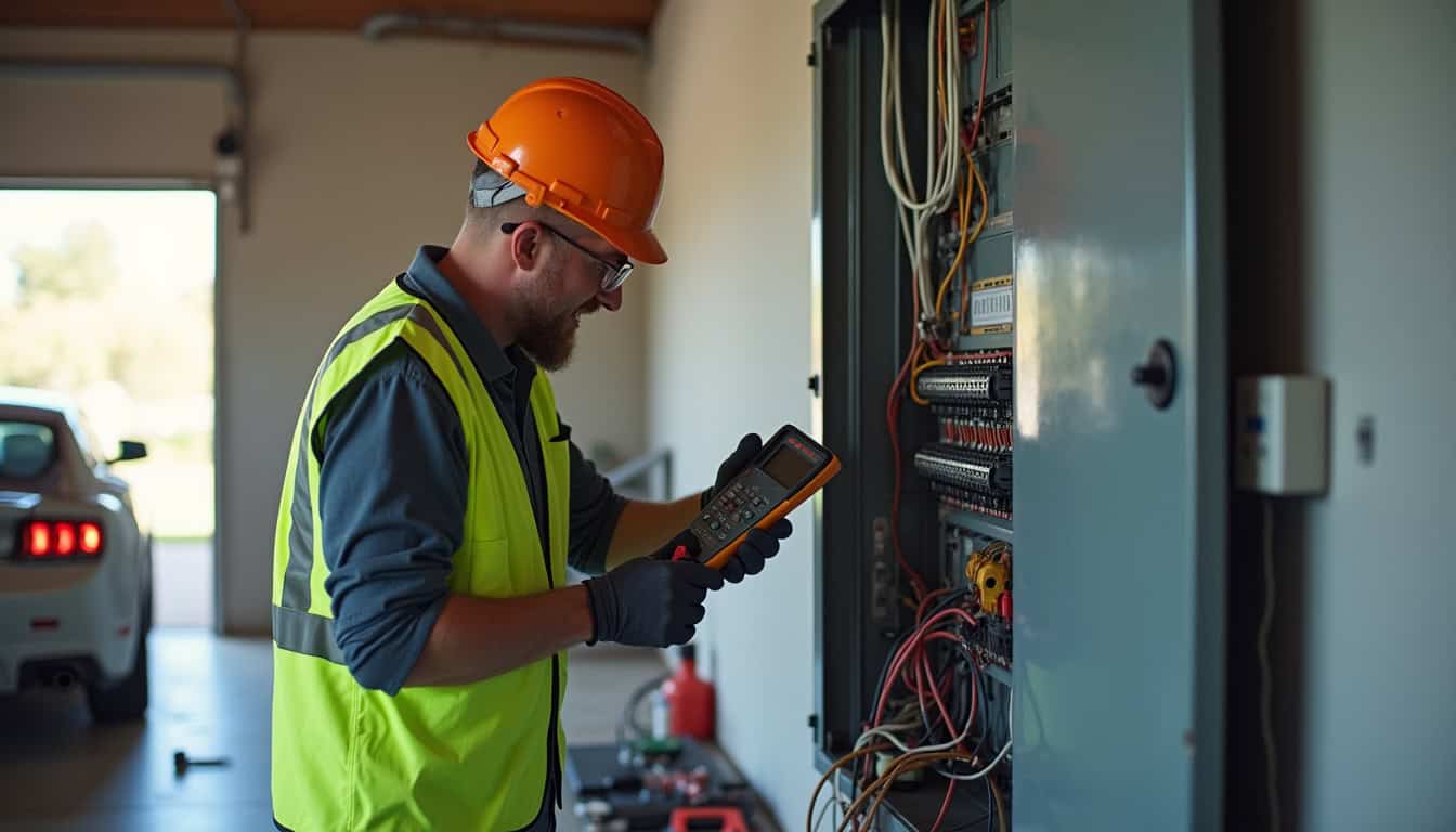 Technicien en train de réaliser un diagnostic électrique avant installation d'une borne de recharge à Lambersart
