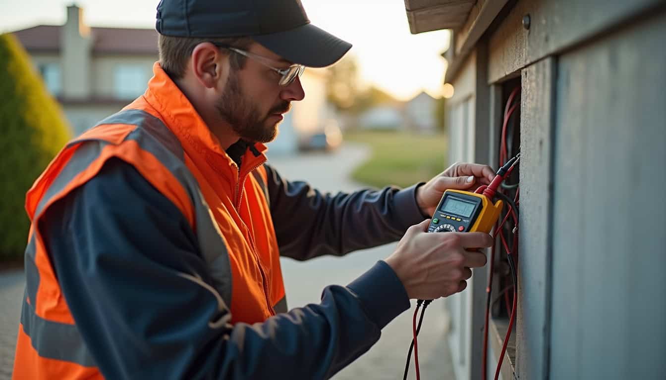 Technicien en train de réaliser un diagnostic électrique avant installation d'une borne