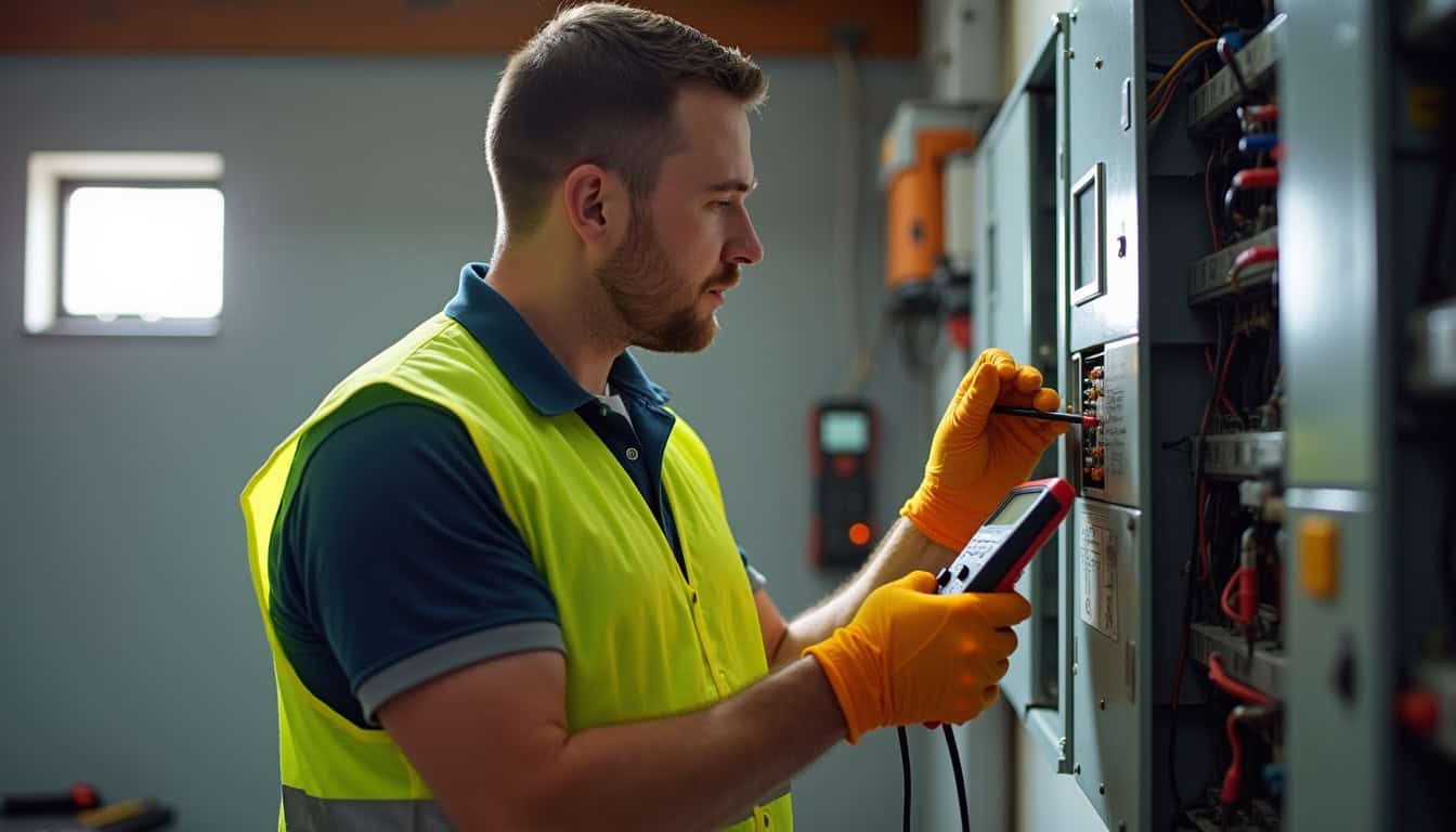 Technicien en train de réaliser un diagnostic électrique avant l'installation d'une borne de recharge à Faulquemont