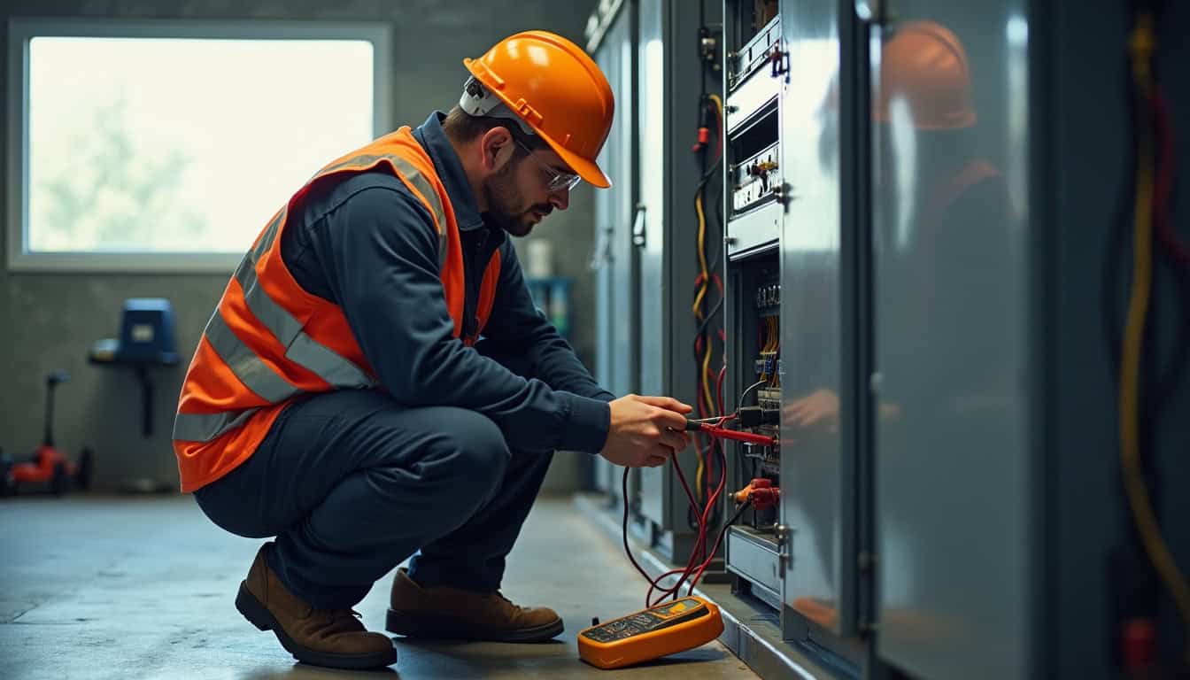 Technicien en train de réaliser un diagnostic électrique pour l