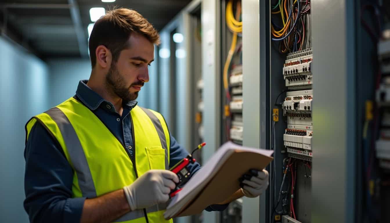 Technicien en train de vérifier un tableau électrique à Otterswiller