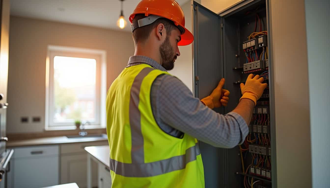 Technicien en train de vérifier un tableau électrique avant installation d
