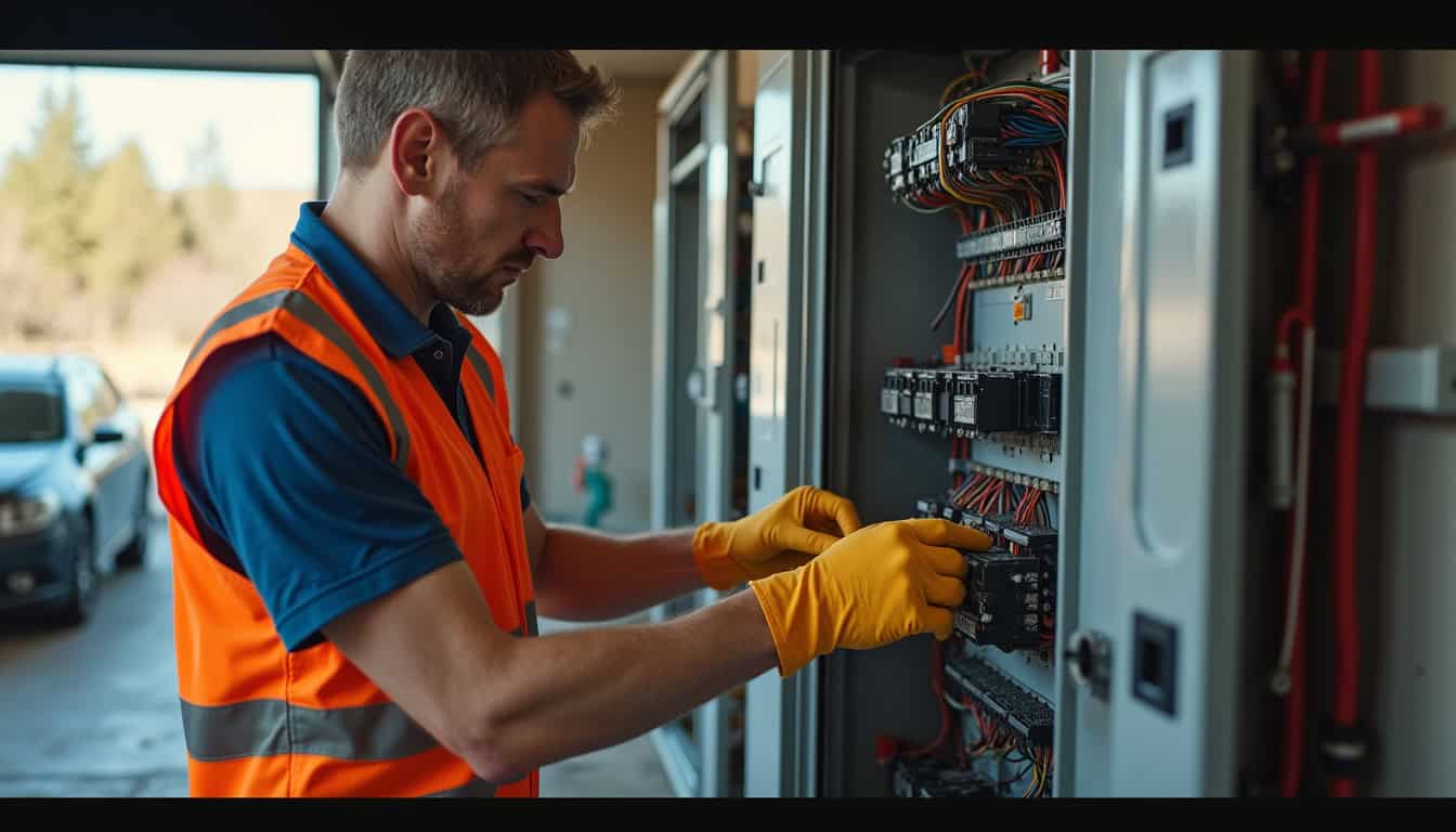 Technicien en train de vérifier un tableau électrique avant installation d