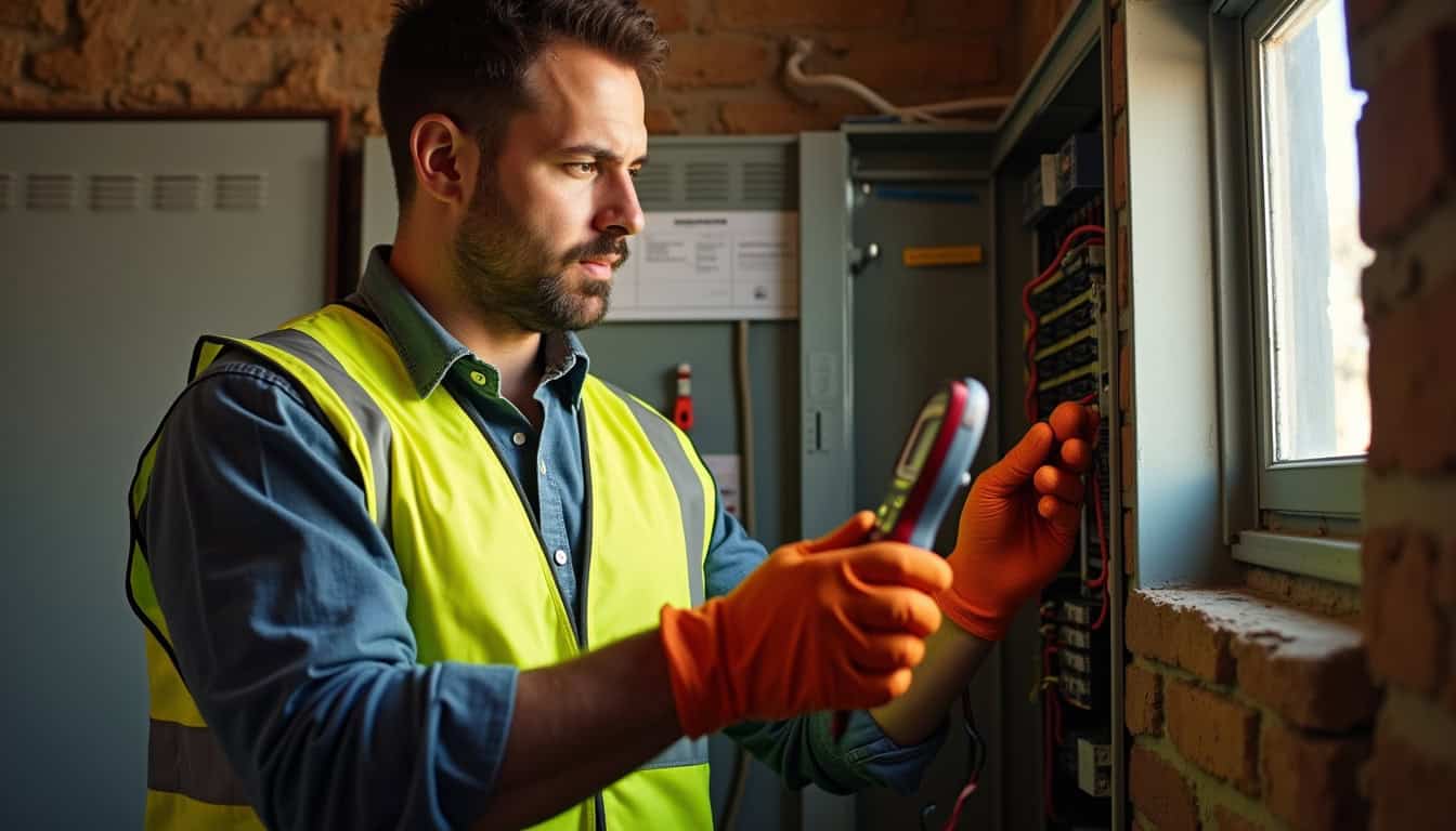 Technicien en train de vérifier un tableau électrique avant installation d