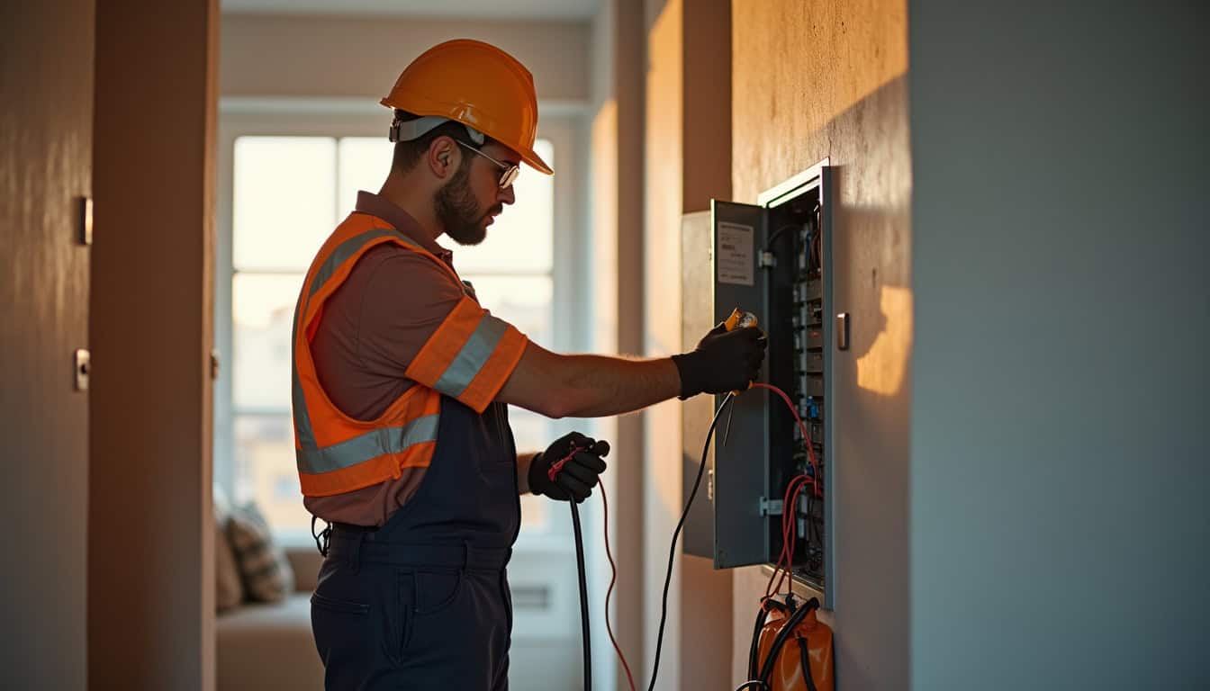 Technicien en train de vérifier un tableau électrique avant installation d'une borne à Hostun