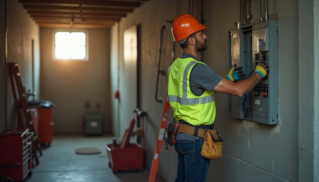 Technicien en train de vérifier un tableau électrique avant installation d'une borne de recharge