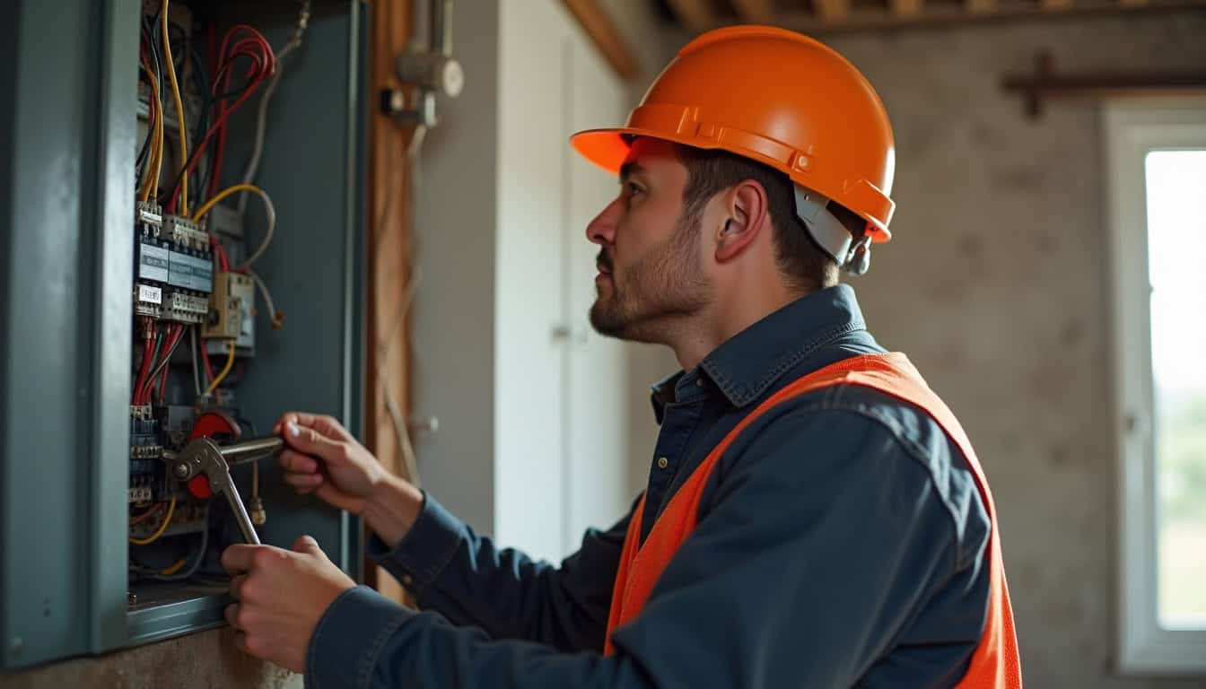 Technicien en train de vérifier un tableau électrique avant installation d'une borne IRVE