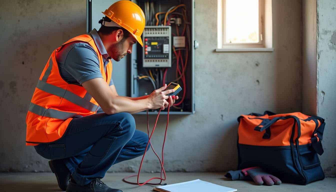 Technicien en train de vérifier un tableau électrique lors d