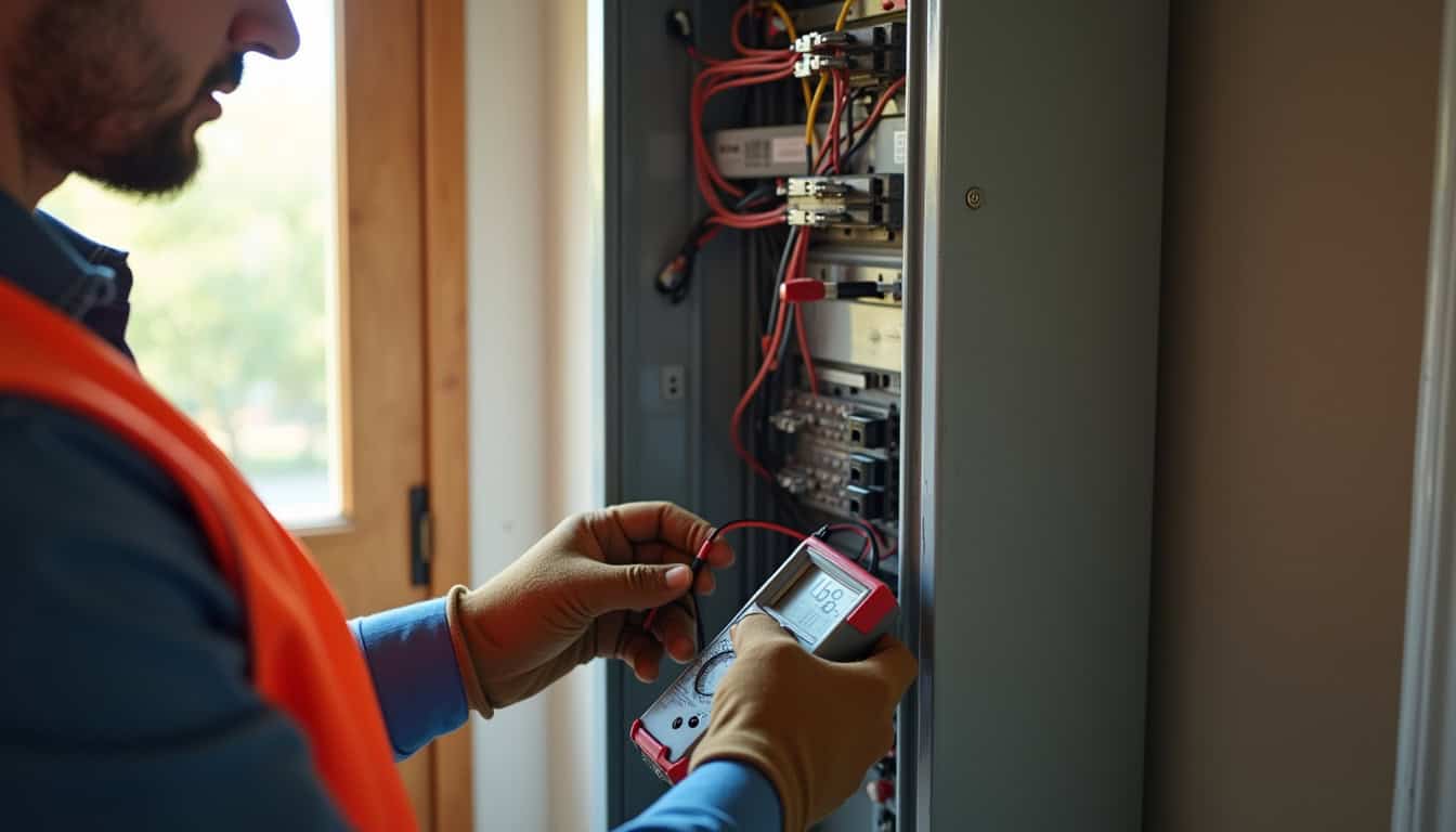 Technicien en train de vérifier un tableau électrique lors de l