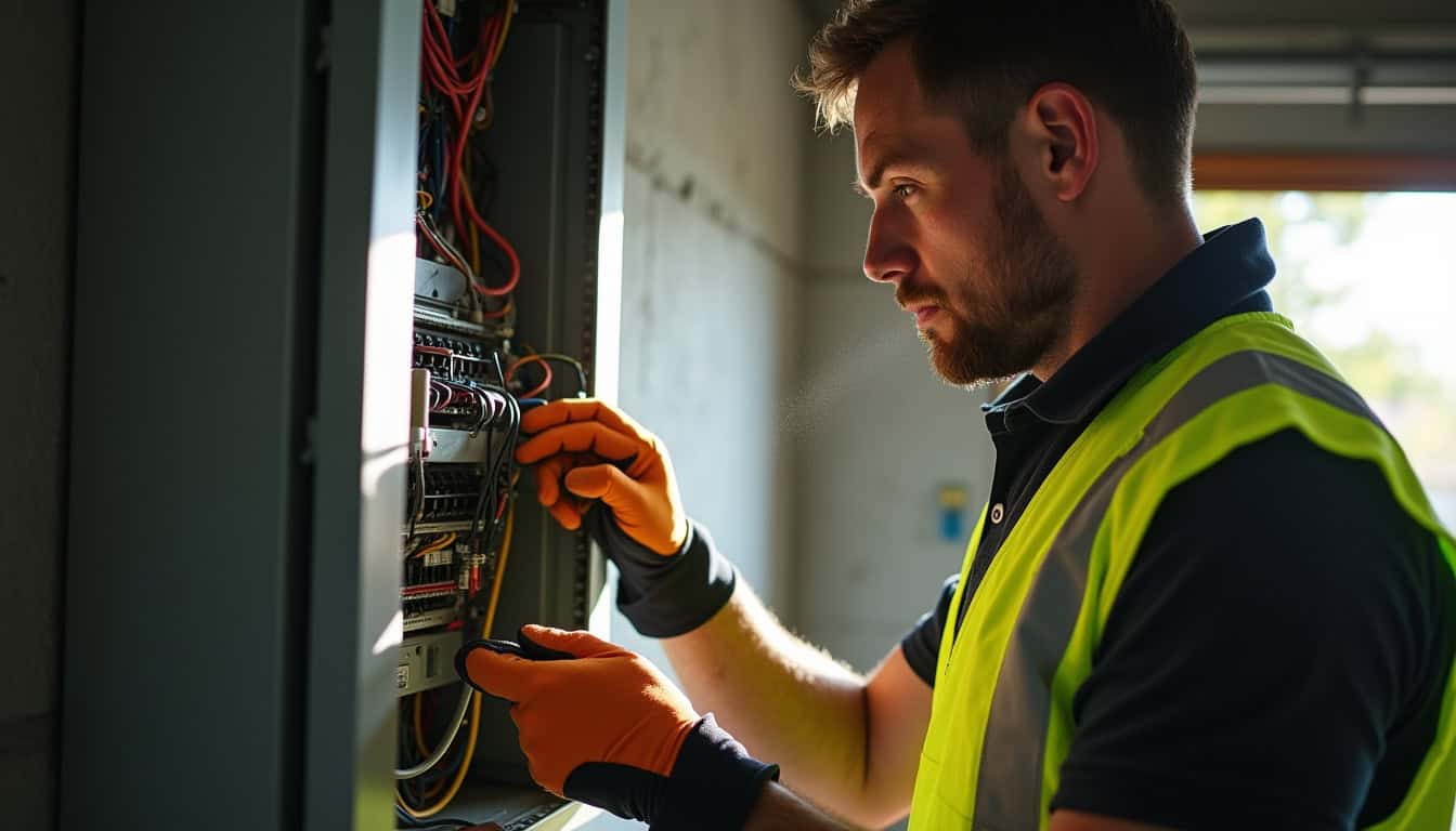 Technicien en train de vérifier un tableau électrique pour l