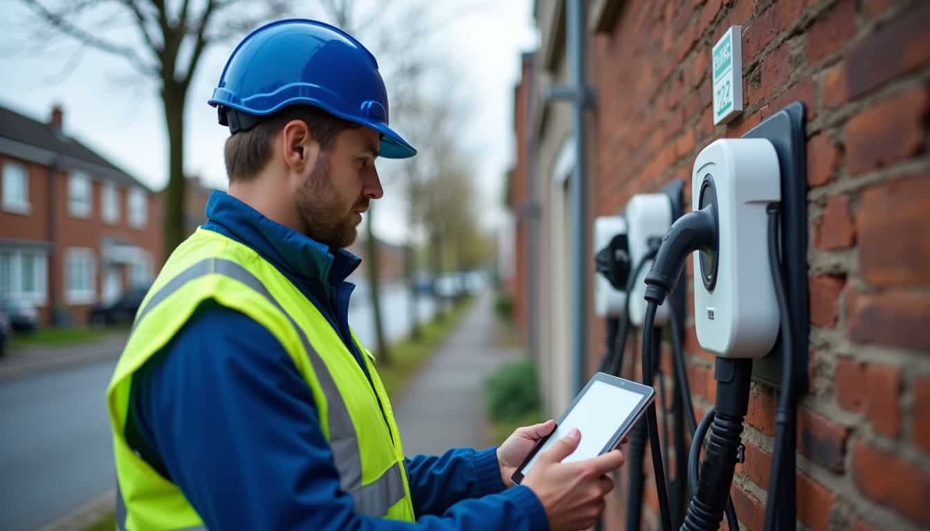 Technicien en train de vérifier une borne de recharge électrique à Choisy-le-Roi