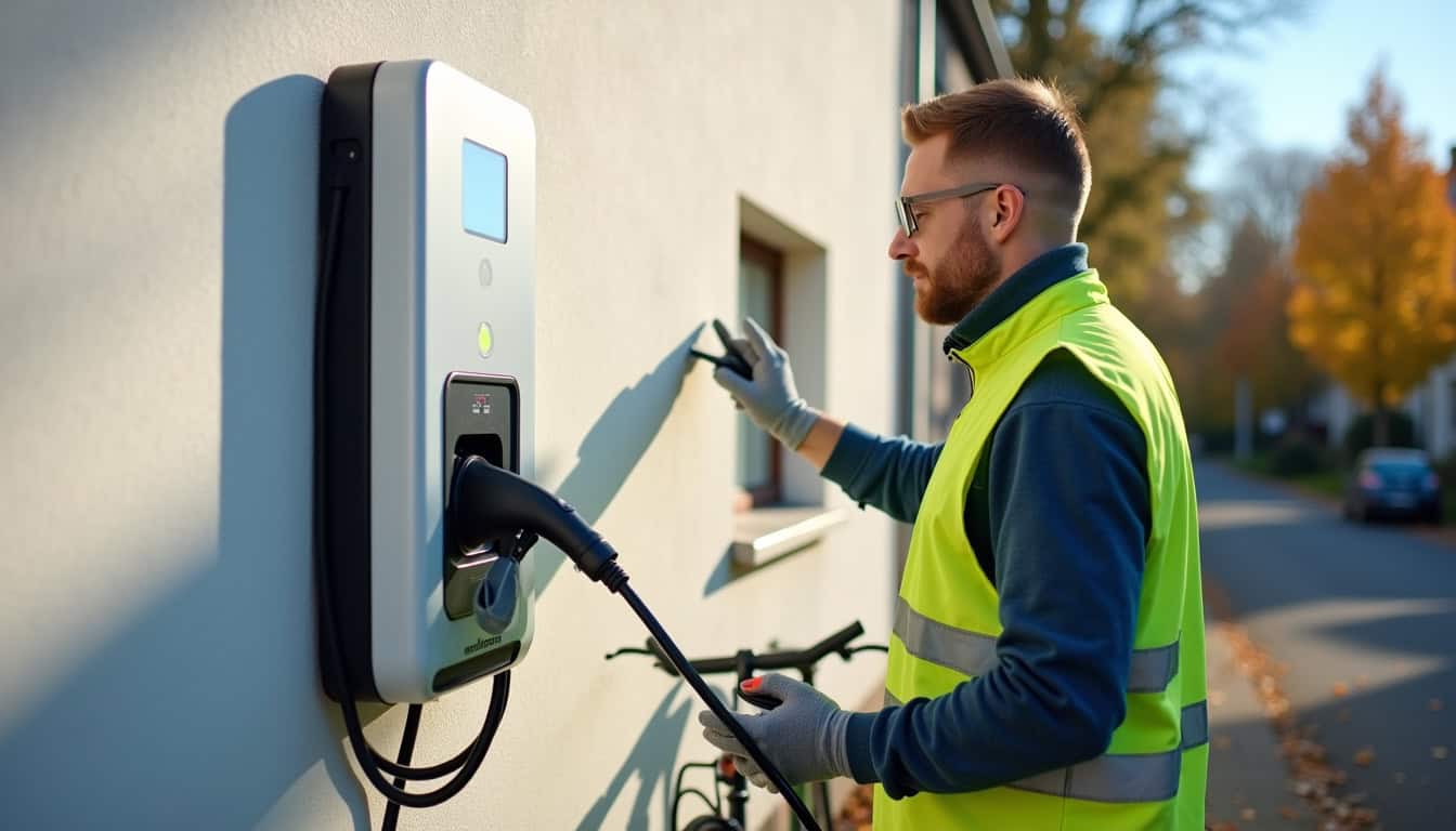 Technicien en train de vérifier une borne de recharge électrique à Flesselles