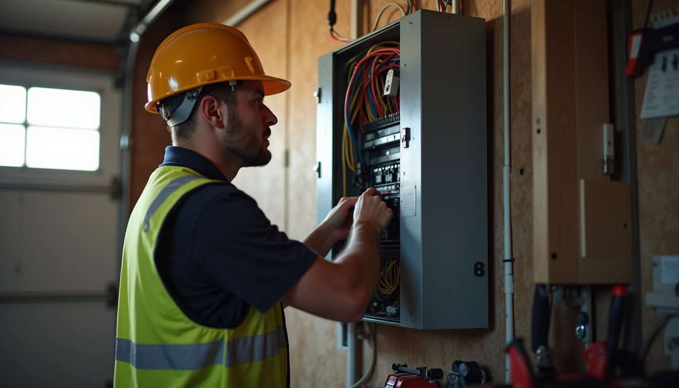 Technicien en train de vérifier une installation électrique avant pose d'une borne à Presles