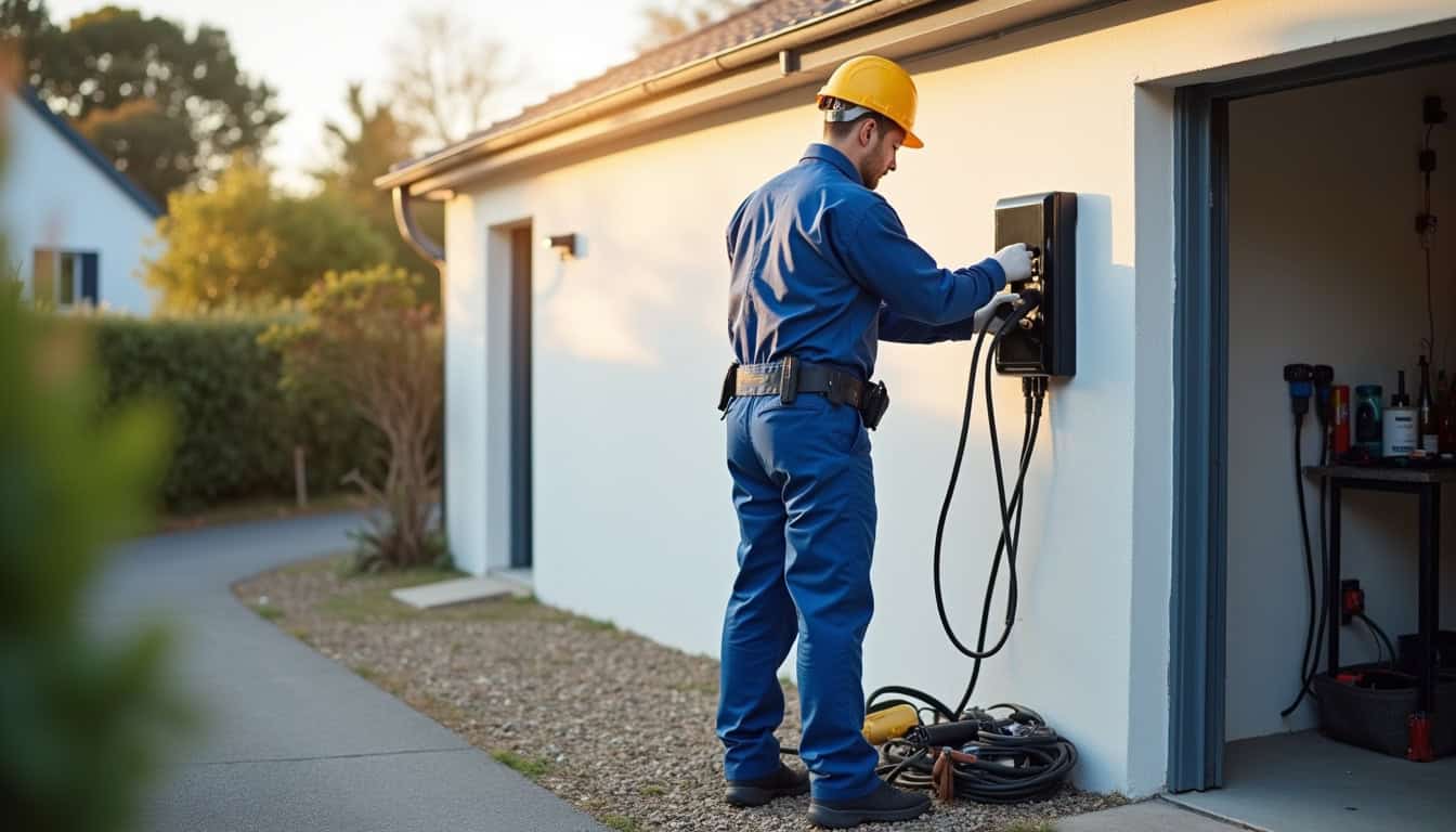 Technicien en train d'installer une borne de recharge à Ceton