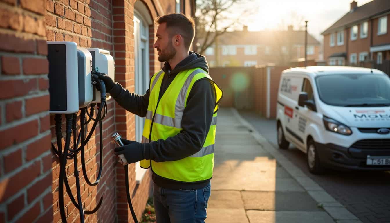 Technicien en train d'installer une borne de recharge à Dizy