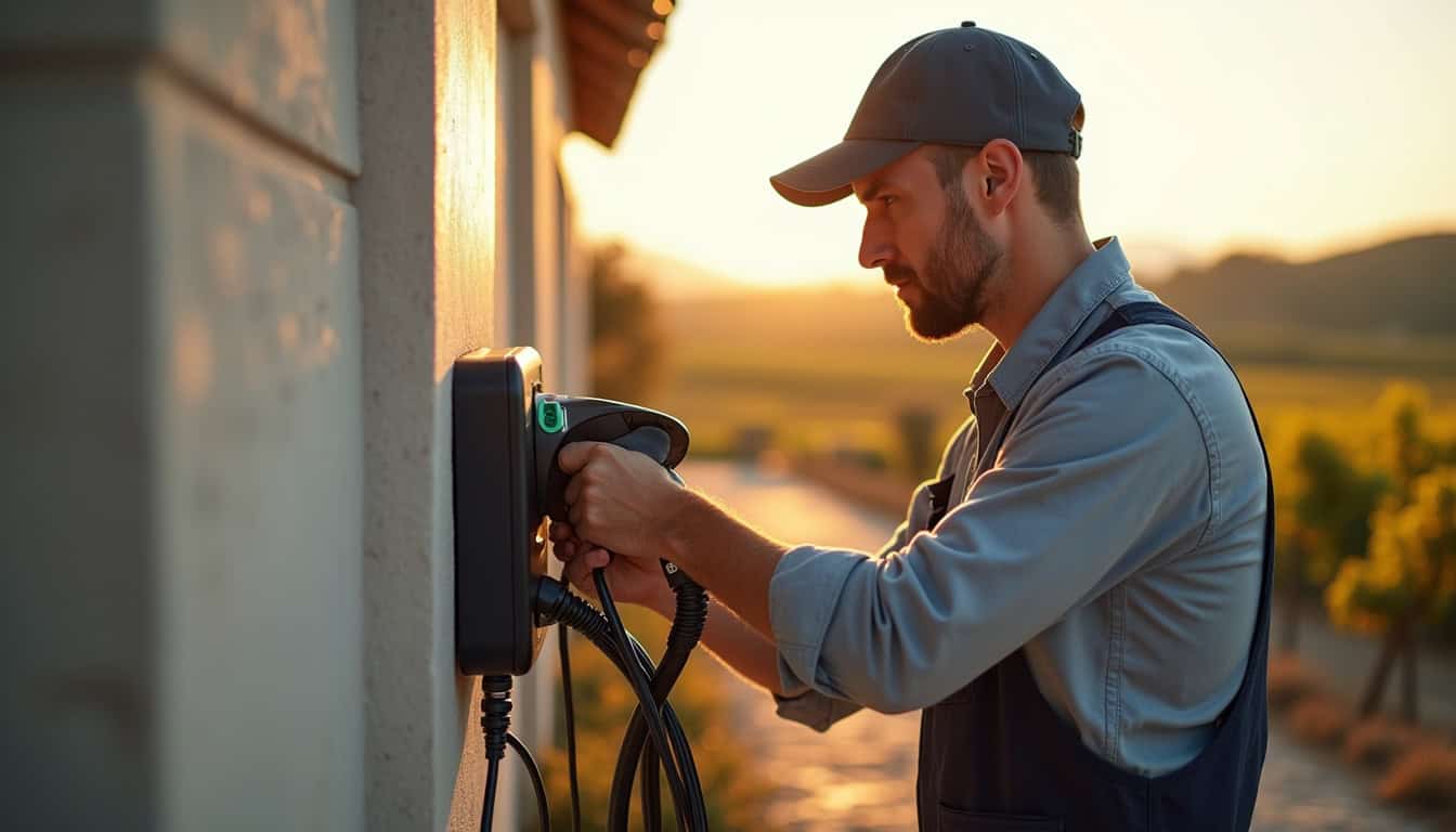 Technicien en train d'installer une borne de recharge à Gruissan