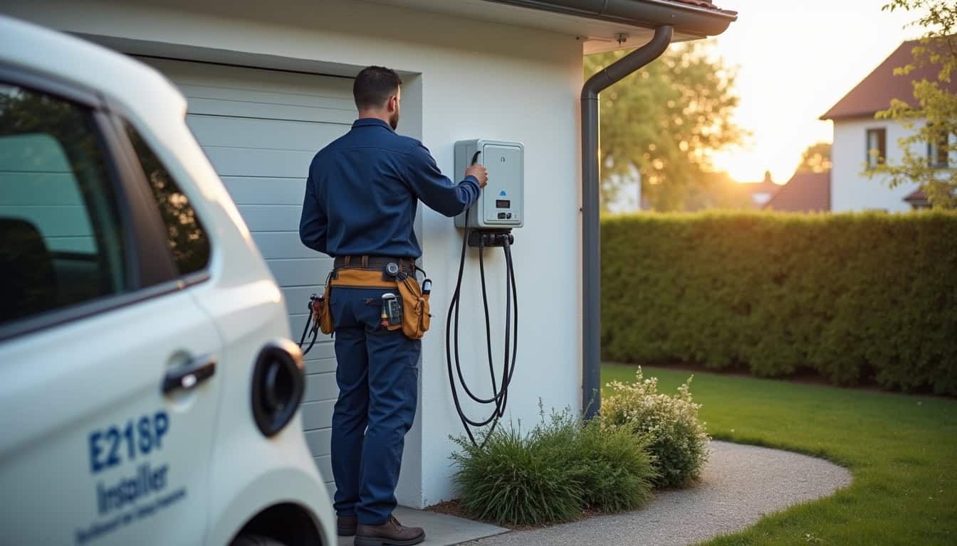 Technicien en train d'installer une borne de recharge dans une maison à Selles-sur-Cher