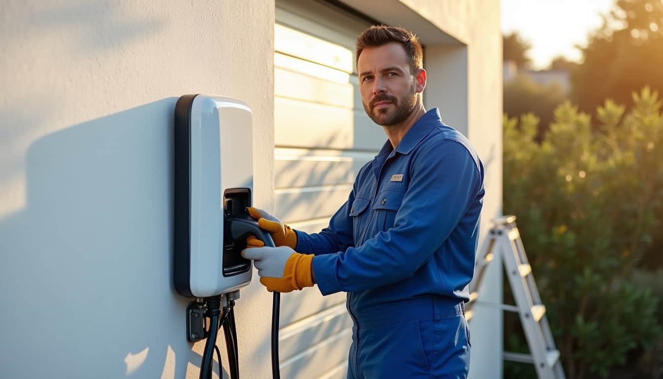 Technicien en train d'installer une borne de recharge électrique à Capendu