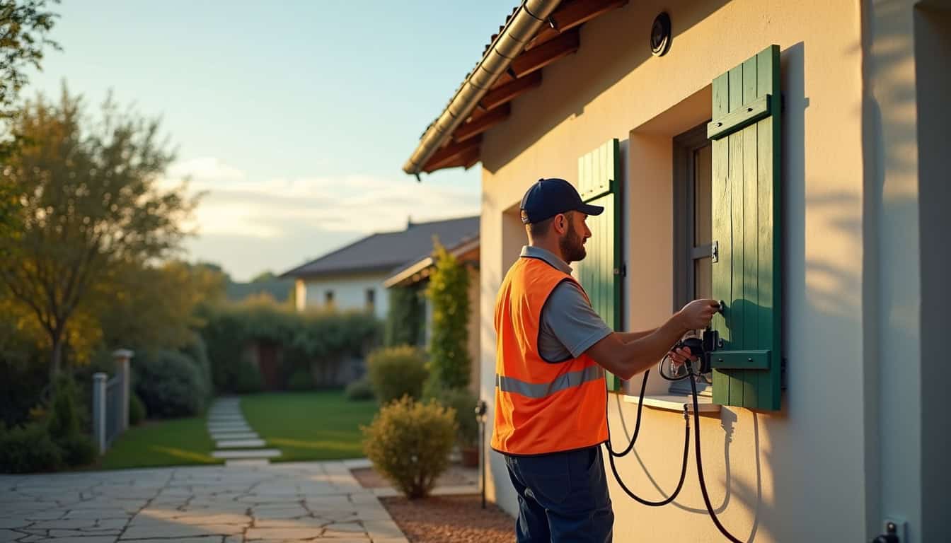 Technicien en train d’installer une borne de recharge électrique pour un particulier à La Boissière-des-Landes