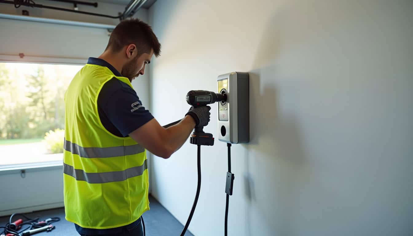Technicien en train d'installer une borne électrique à Revin