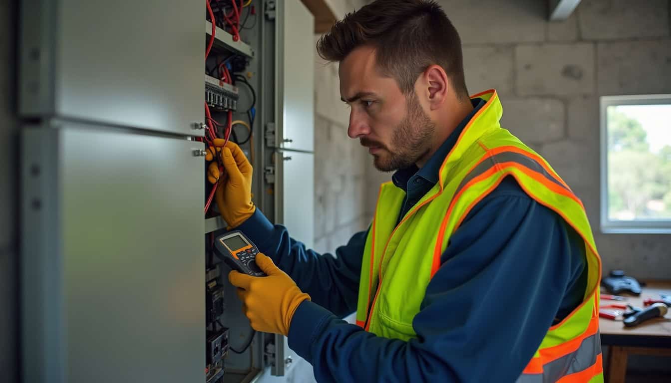 Technicien évaluant l'installation électrique pour une borne de recharge