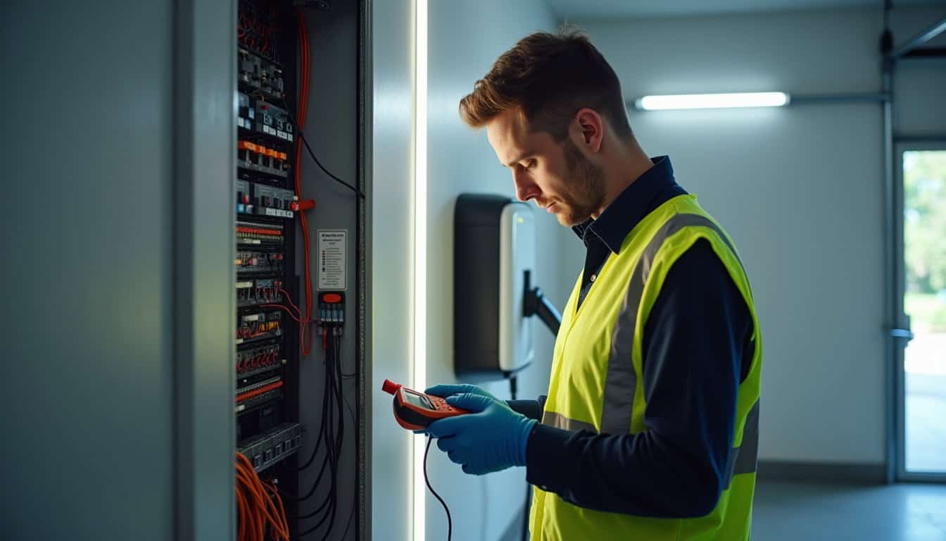 Technicien inspectant le tableau électrique d