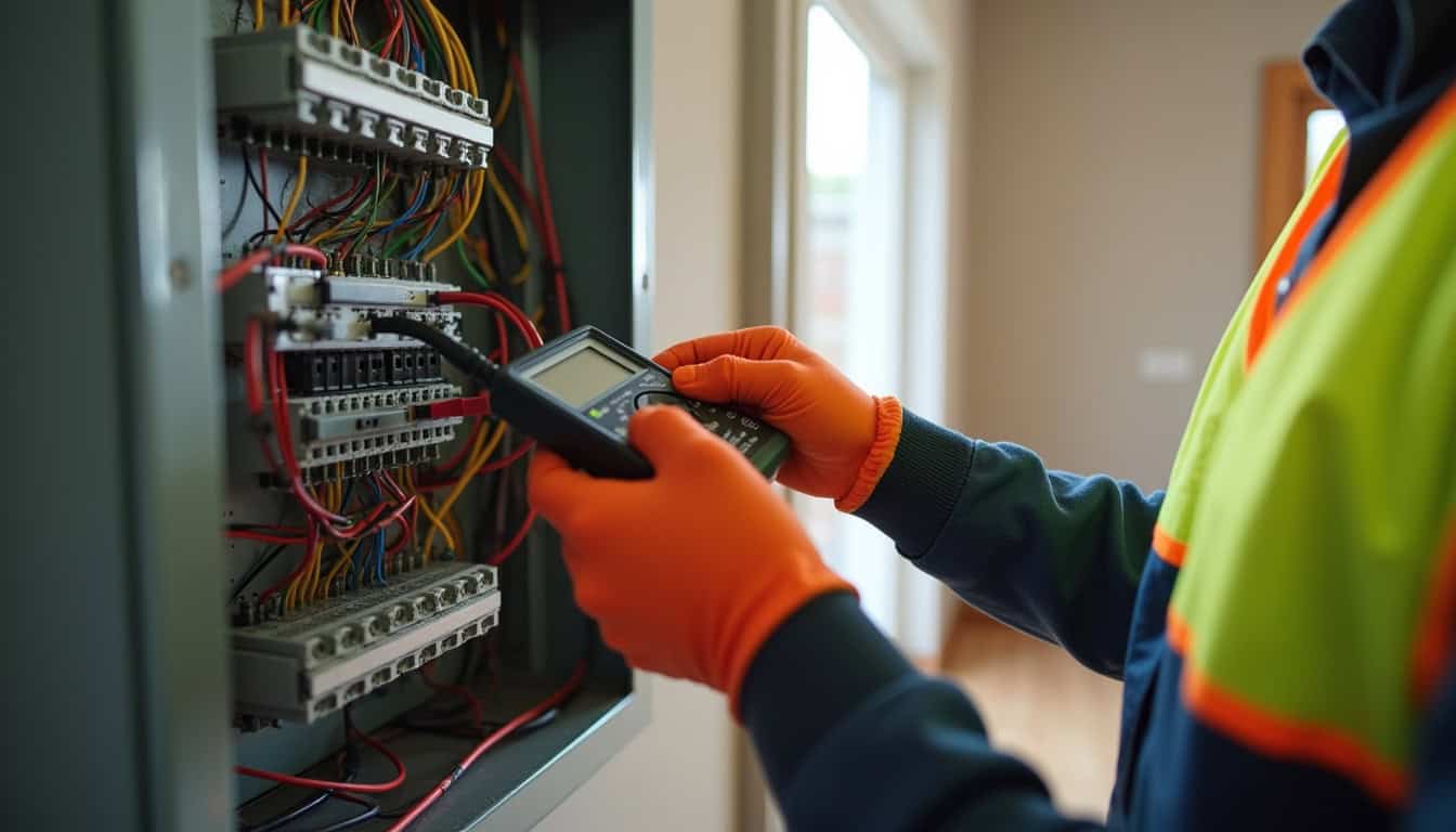Technicien inspectant un tableau électrique avant installation d'une borne de recharge