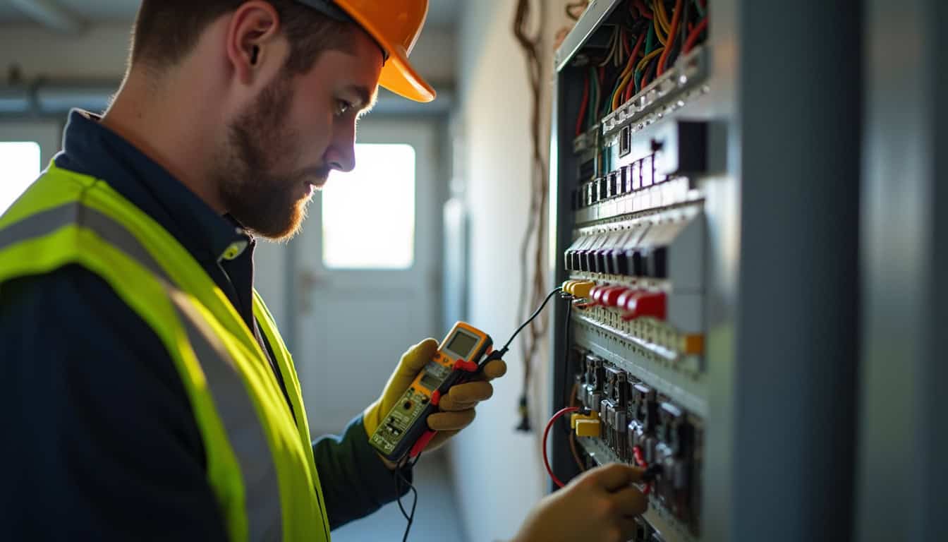 Technicien IRVE effectuant un diagnostic électrique avant installation d'une borne de recharge à Villers-Outréaux