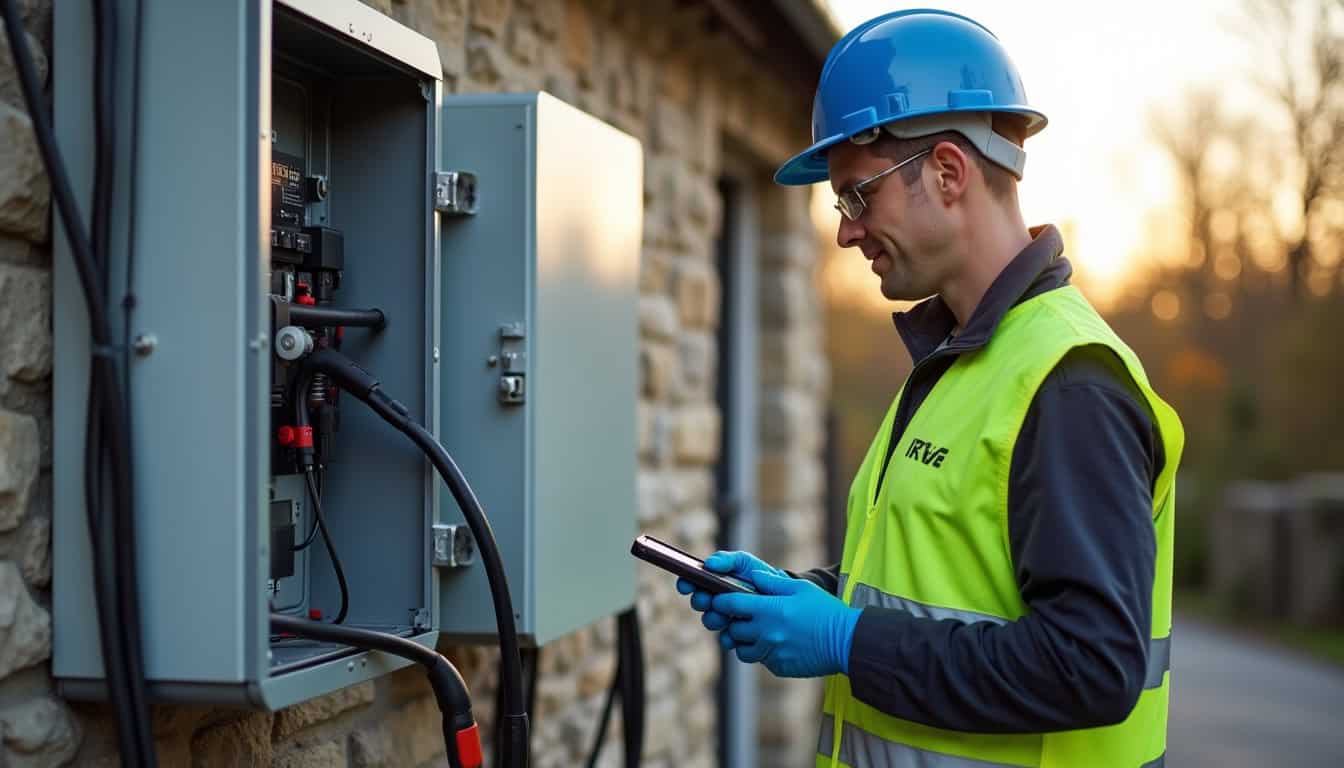 Technicien IRVE en train de diagnostiquer une installation électrique pour une borne de recharge