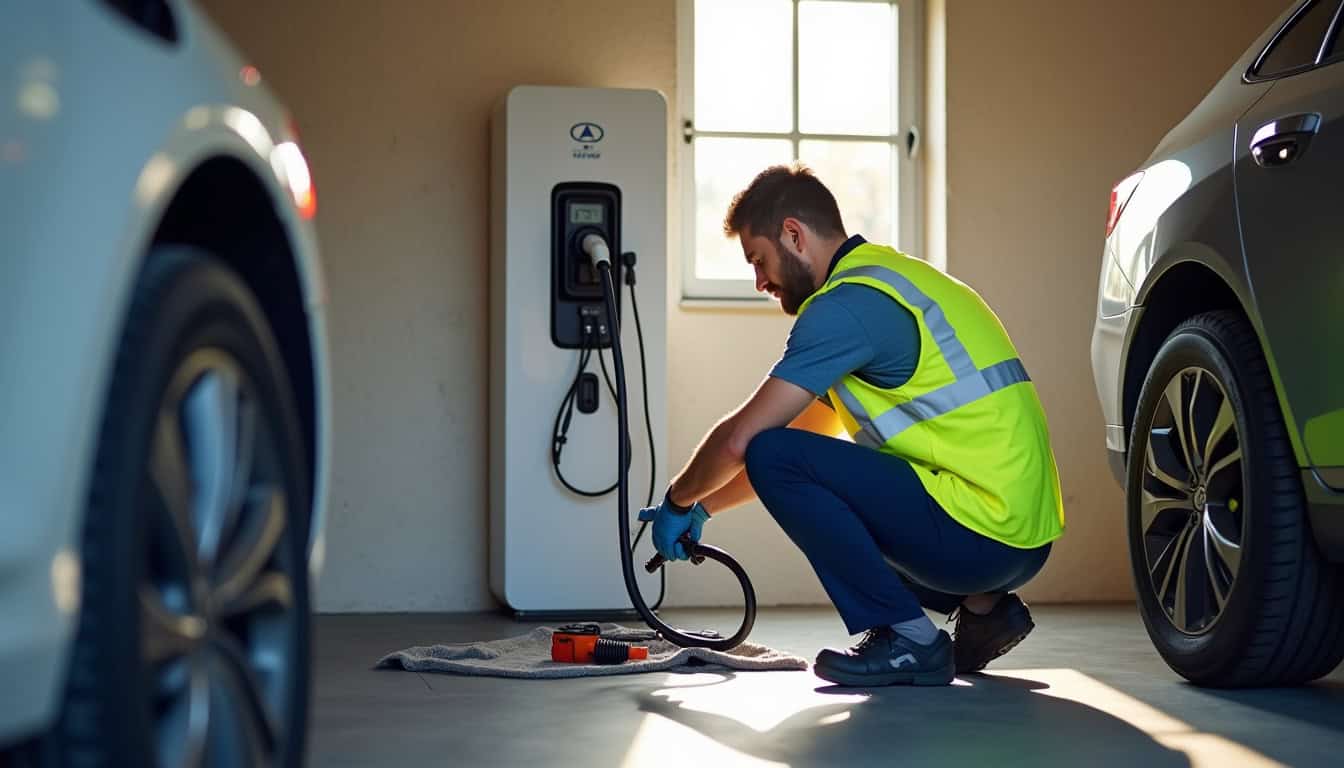 Technicien IRVE en train de raccorder une borne électrique dans une habitation à Leffrinckoucke