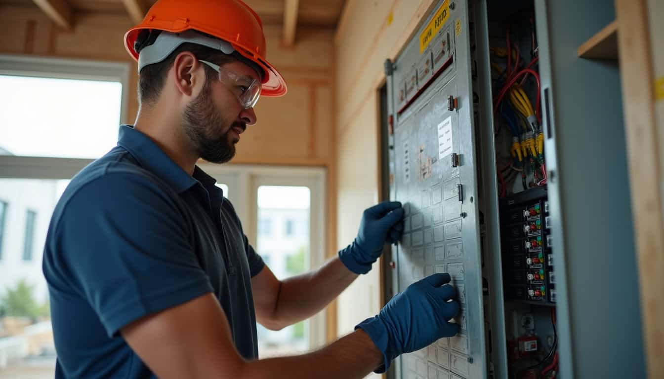 Technicien IRVE en train de vérifier un tableau électrique avant l