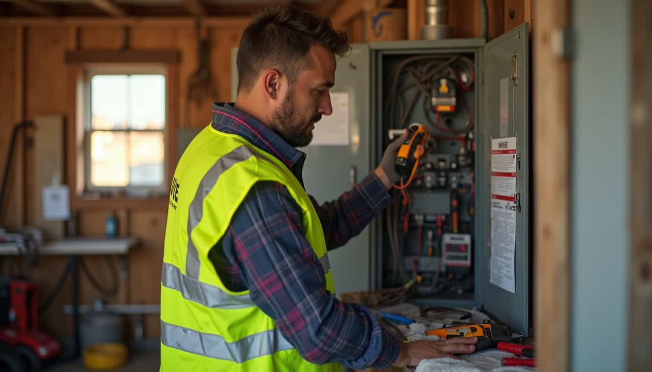 Technicien IRVE en train de vérifier un tableau électrique avant l'installation d'une borne de recharge