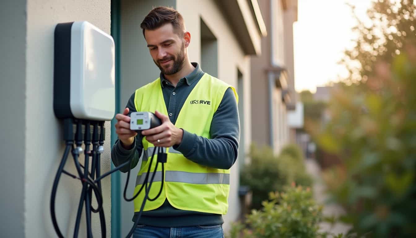 Technicien IRVE en train d'installer une borne de recharge à Vitry-sur-Seine
