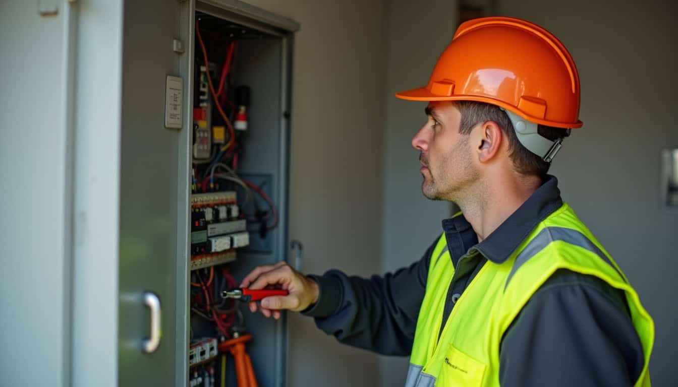 Technicien IRVE inspectant le tableau électrique avant installation d