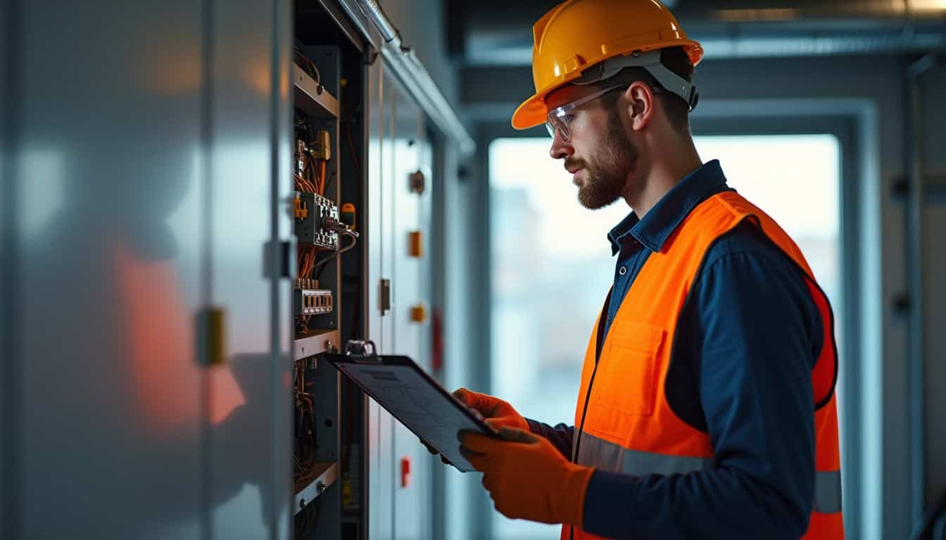 Technicien IRVE réalisant un audit électrique avant installation d