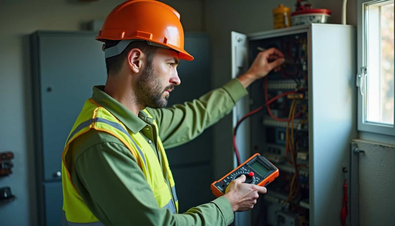 Technicien IRVE réalisant un audit électrique avant installation d'une borne de recharge à Pougues-les-Eaux