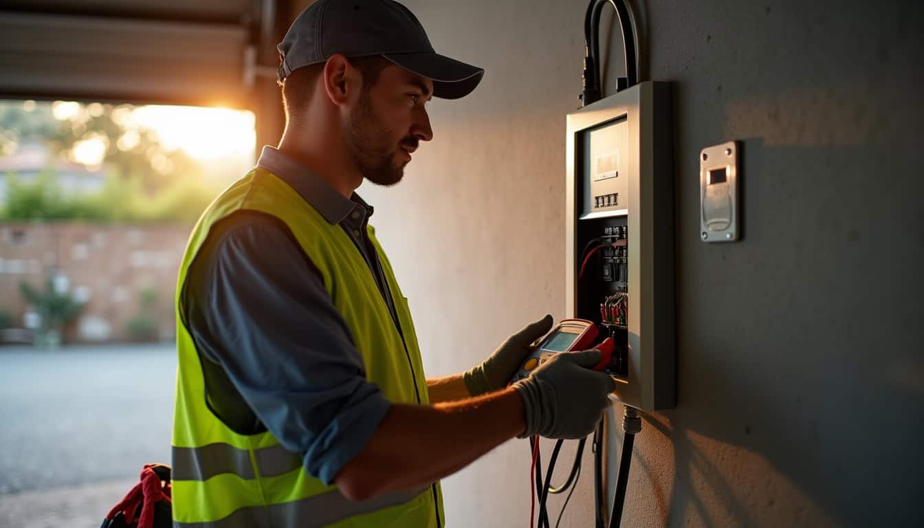 Technicien IRVE réalisant un diagnostic électrique avant installation d'une borne de recharge à Florange