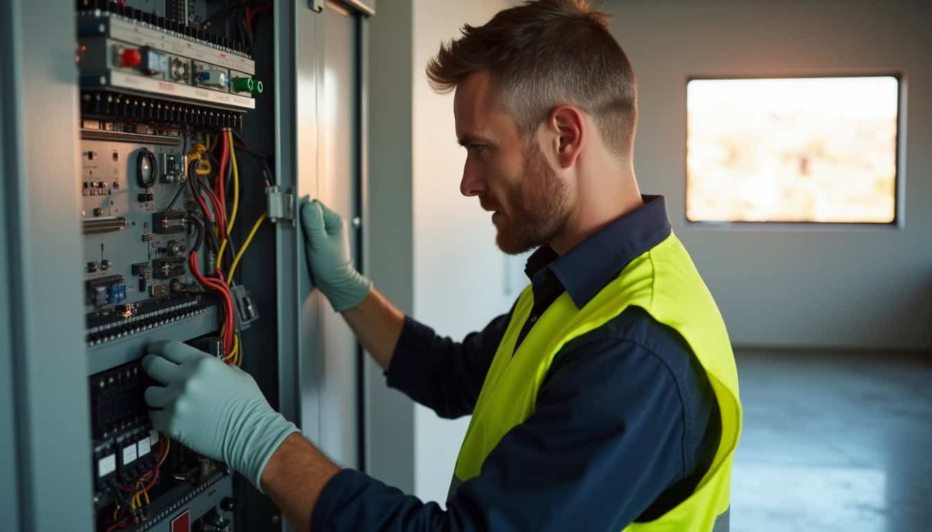 Technicien IRVE vérifiant un tableau électrique lors d