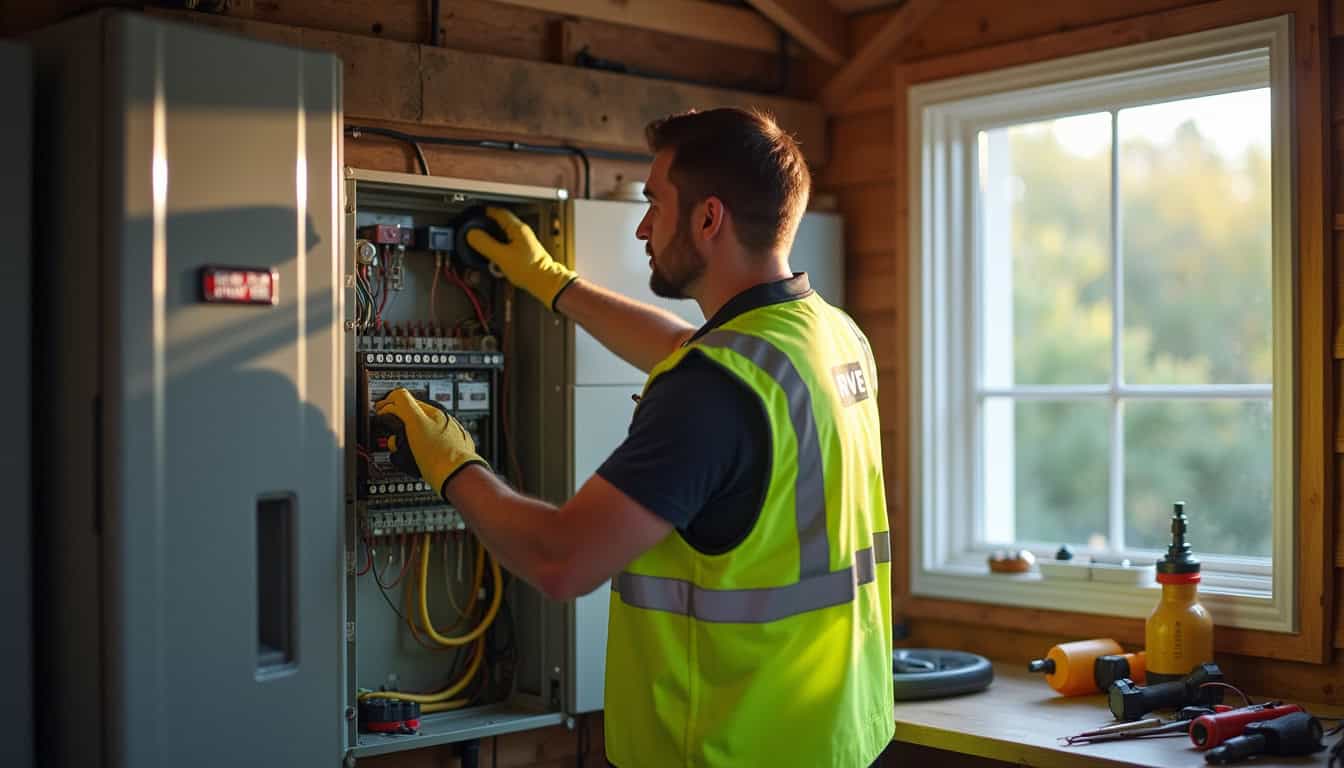 Technicien IRVE vérifiant un tableau électrique lors de l