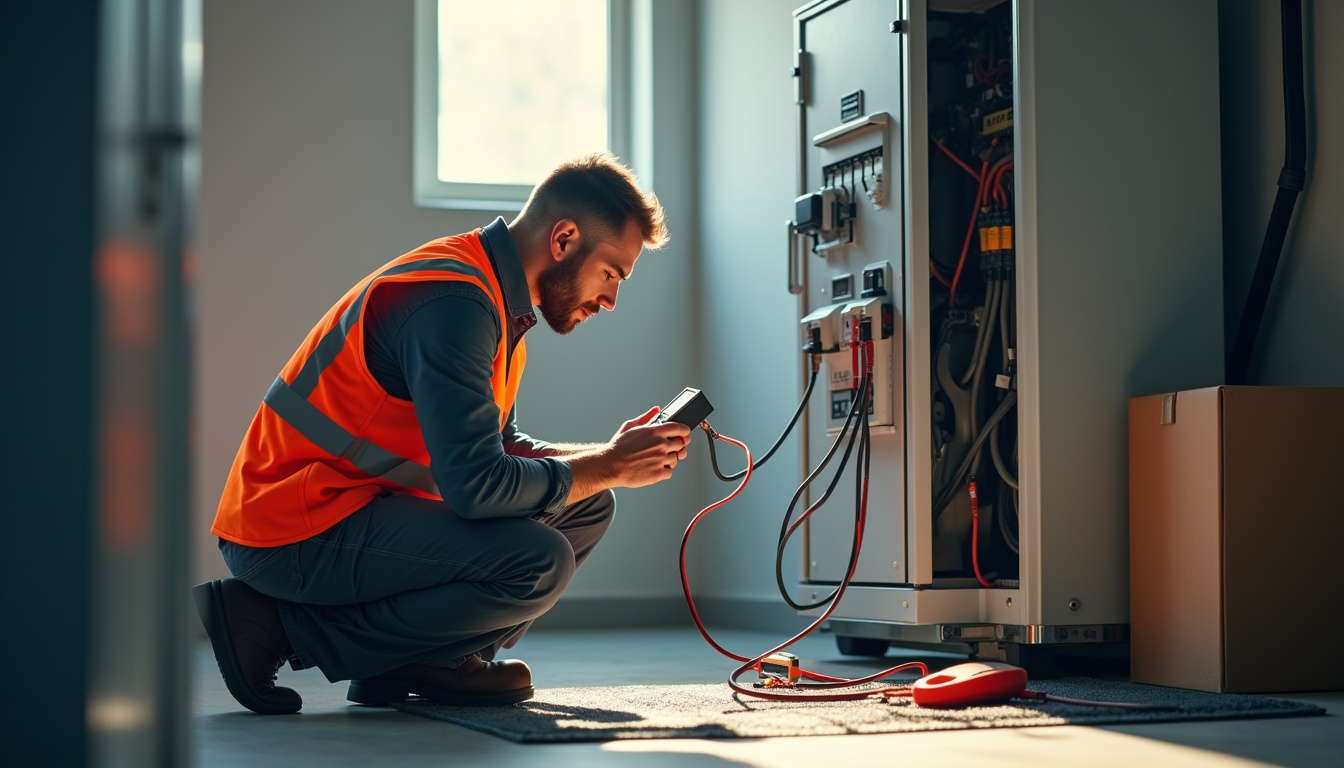 Technicien réalisant un diagnostic électrique avant installation d