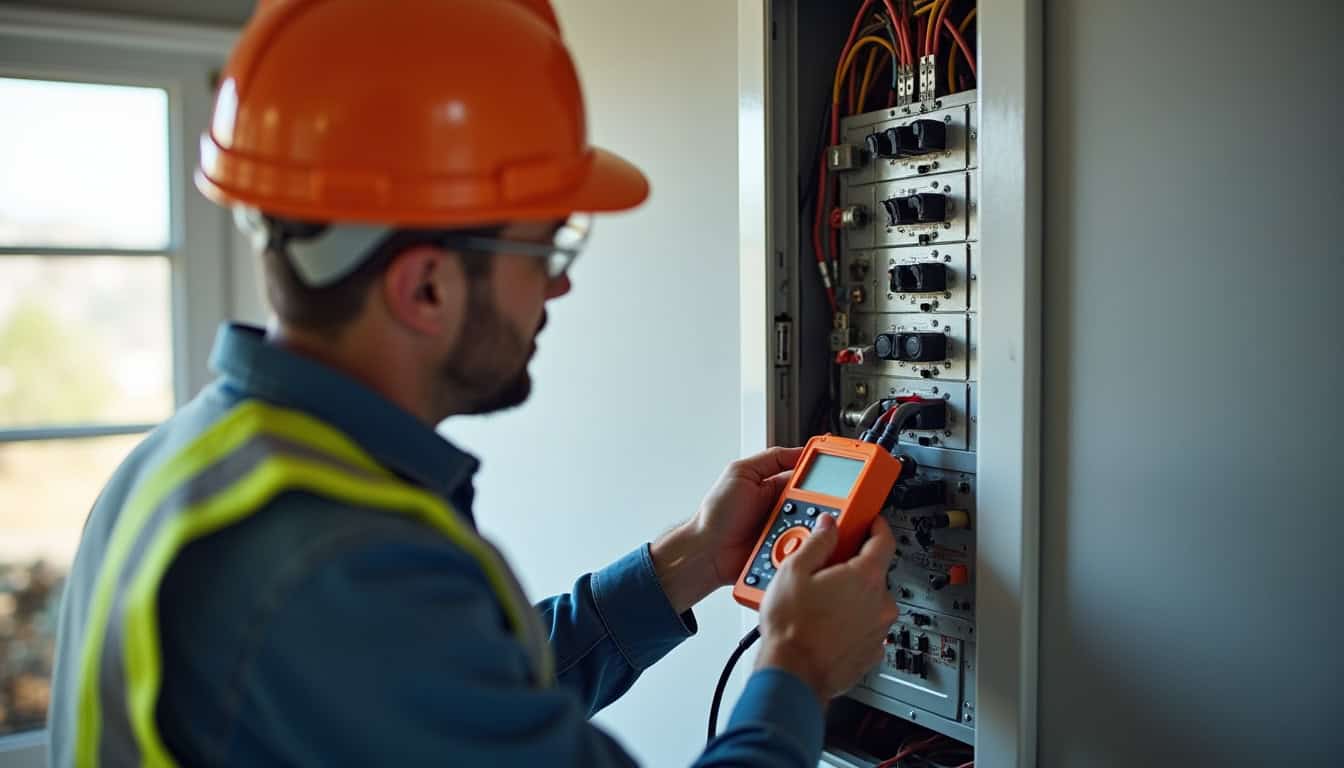 Technicien vérifiant le tableau électrique avant l