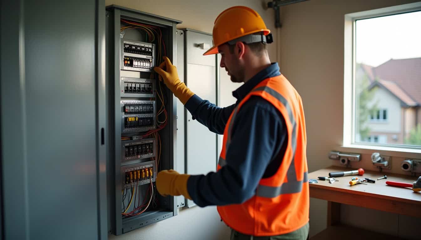Technicien vérifiant le tableau électrique lors d
