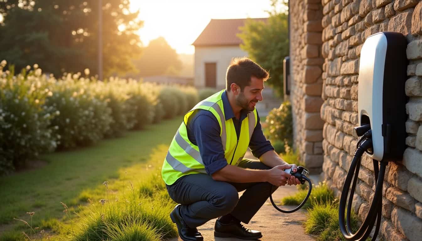Technicien vérifiant une borne de recharge à Harly