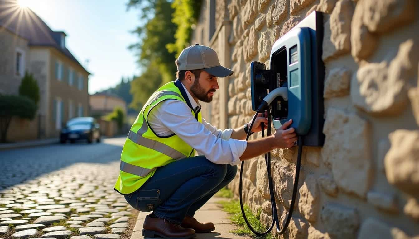 Technicien vérifiant une borne de recharge à Ruelle-sur-Touvre