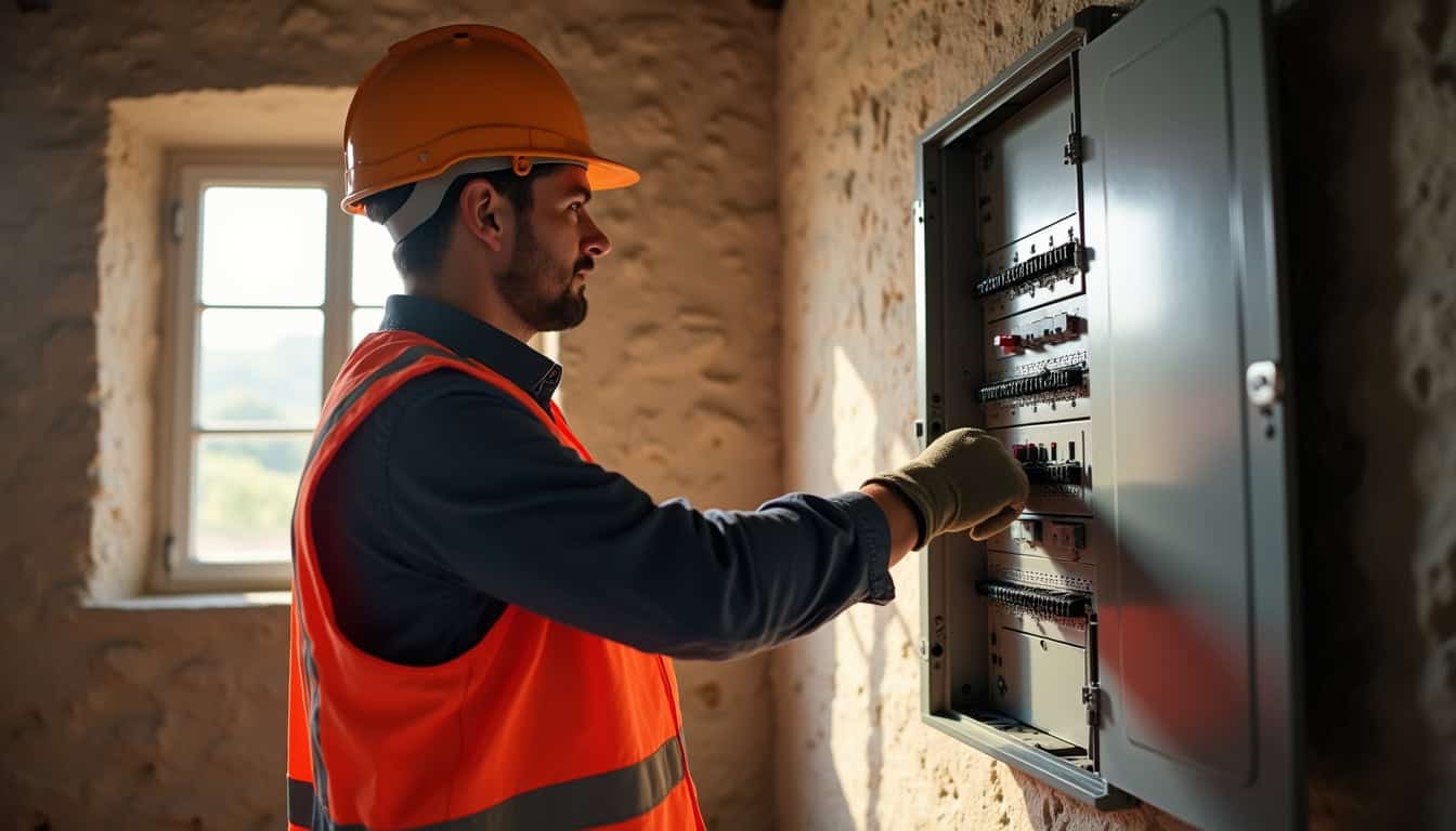 Un électricien vérifie le tableau électrique avant d